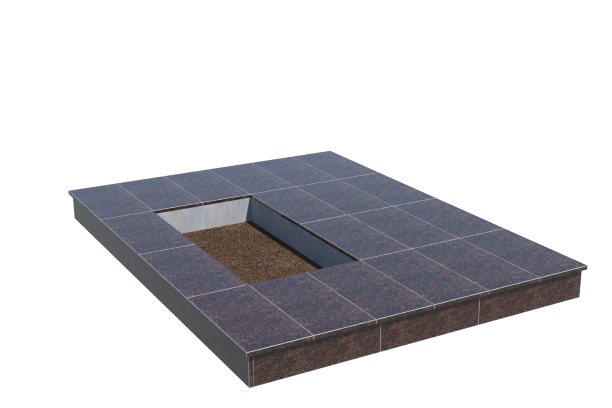 Площадки на могилу в Новочебоксарске | Площадка с вертикальной (15 см) облицовкой Дымовским гранитом (под цветник)