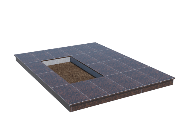 Площадки на могилу в Новочебоксарске | Площадка с вертикальной (10 см) облицовкой Дымовским гранитом (под цветник)