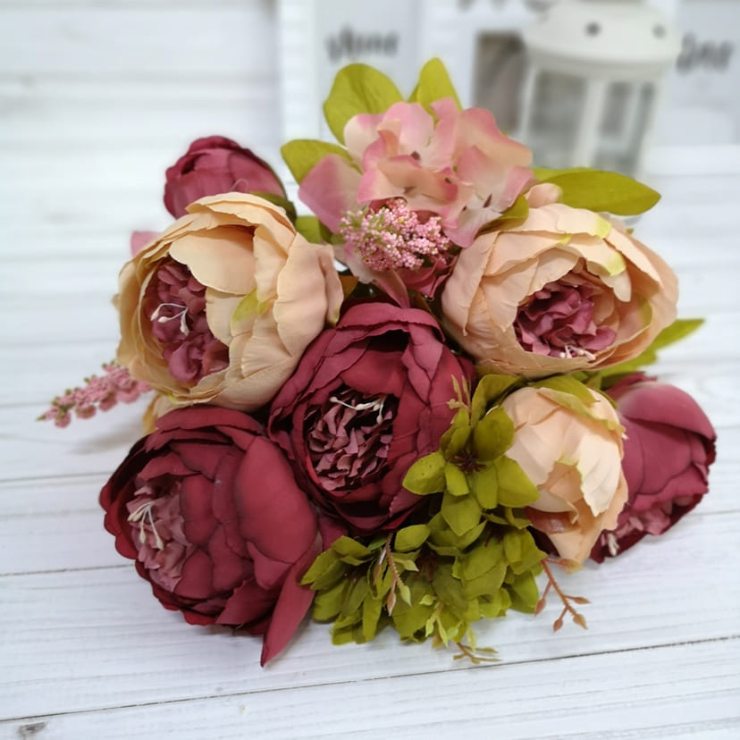 Искусственные цветы в Новочебоксарске | Цветы искусственные «Пионы», персиково-малиновые, букет