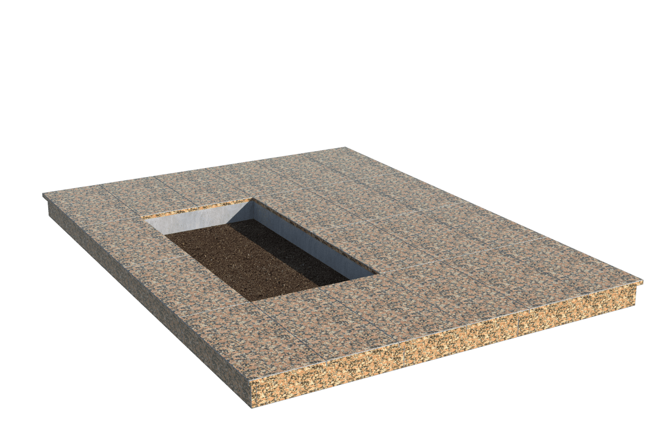 Площадки на могилу в Новочебоксарске | Площадка с вертикальной (10 см) облицовкой Южно-Султаевским гранитом (под цветник)