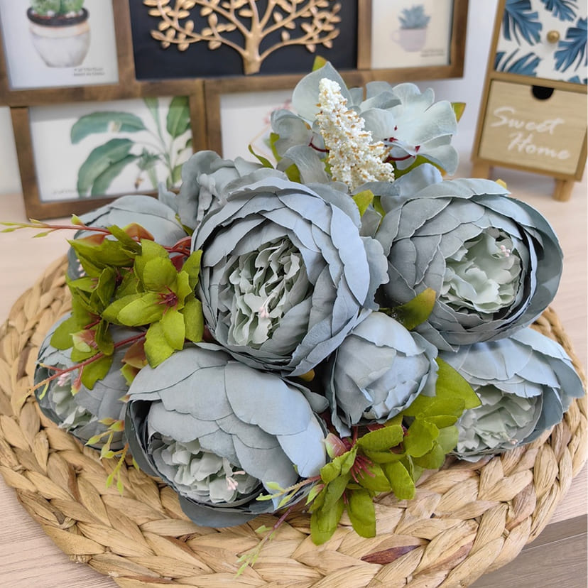 Искусственные цветы в Новочебоксарске | Цветы искусственные «Пионы», серо-голубые, букет